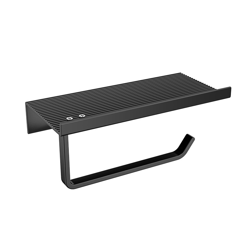 Portable Aluminum Alloy Wall Mounted Toilet Paper Holder with Tray Punch-Free Toilet Paper Roll Holder Bathroom Accessories