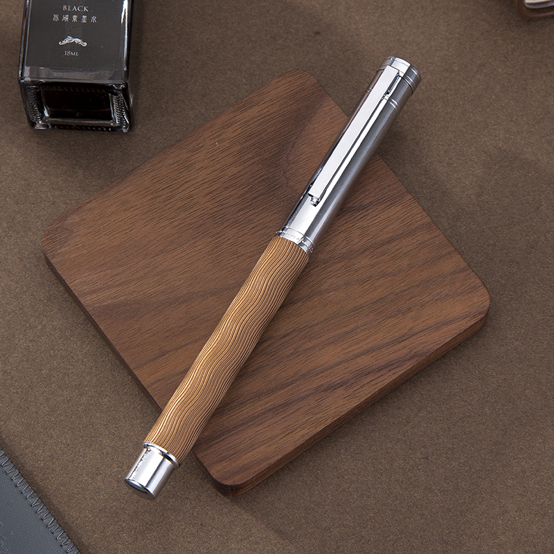 HongDian 1843 Metal Fountain Pen Voyager Series Beautiful Ripples Iridium EF/F Size Ink Pen Office Business Writing Ink Pen: Brown-One Pen / EF 0.4mm