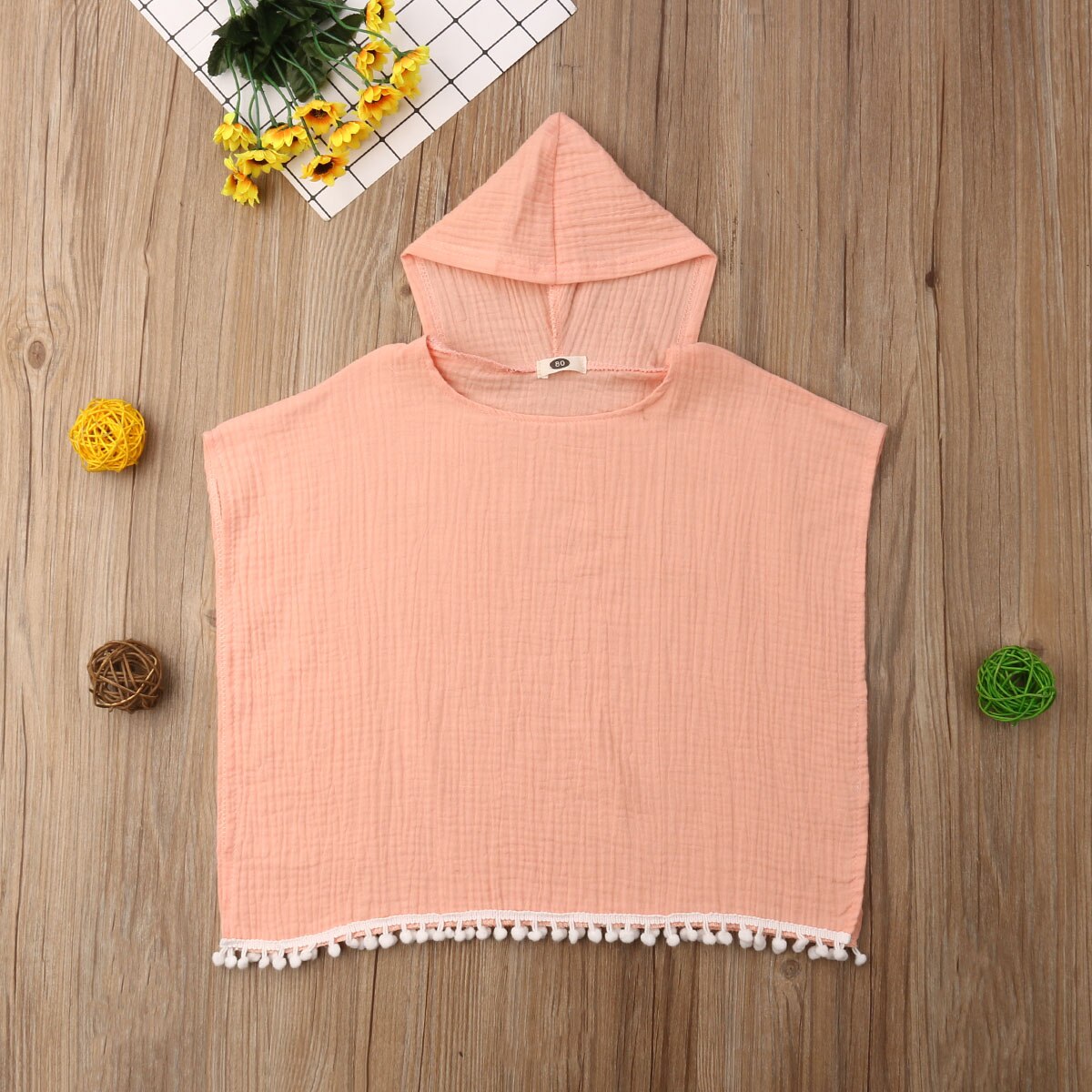 Peuter Kinderen Meisje Lange Kleding Katoen Cape Jurk Hooded Kwastje Mantel Poncho Jumper Kleding Outfits Pak 0-4T