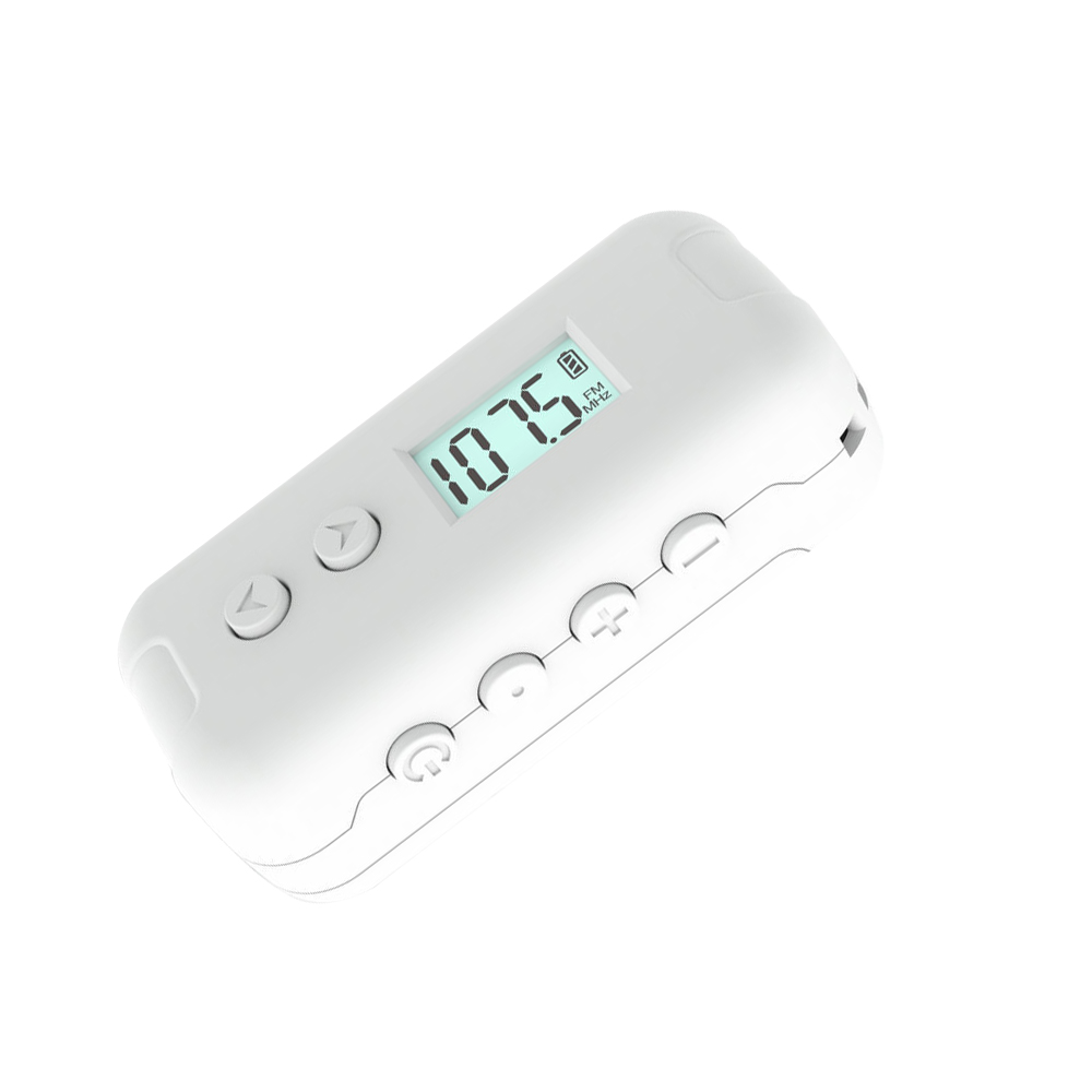 Ricevitore radio portatile 50-108MHZ radio FM tascabile con display LCD Display dell'ora degli auricolari da 3,5 mm Mini radio con cordino: WHITE