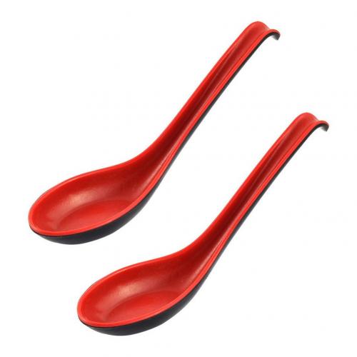 Vajilla de Color rojo y negro para el hogar recipiente de plástico japonés para sopa, cucharada de gachas, accesorios de cocina calientes, cuchara de sopa para el hogar y restaurante: Default Title