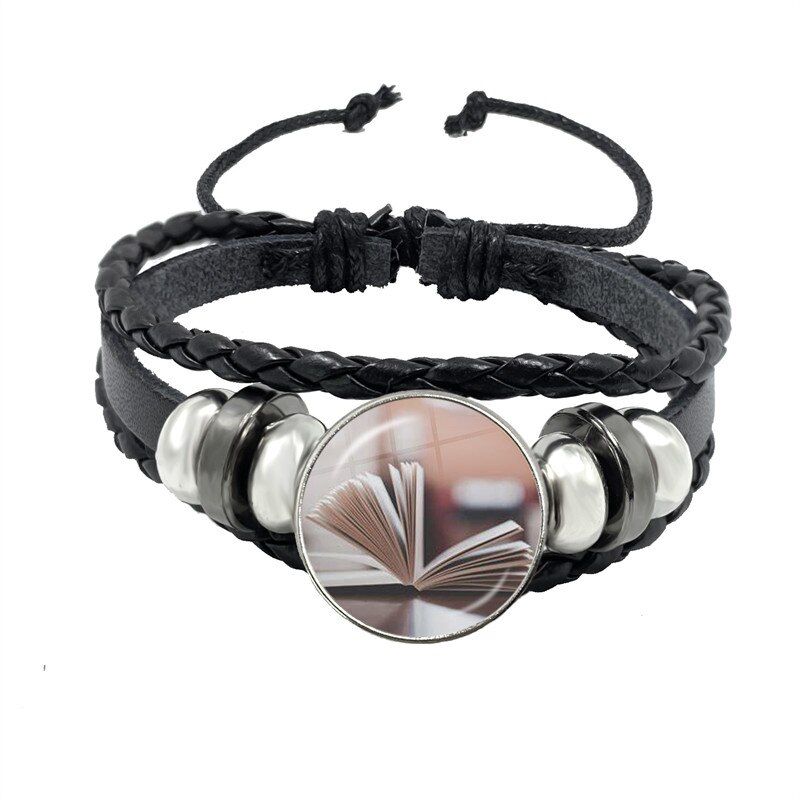 Pulsera de cuero para hombres y mujeres, brazalete de , accesorios de joyería, de escritor, Biblioteca de libros, profesor y estudiante: 7