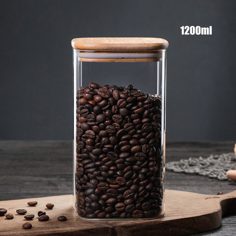 Factory Square Transparent Glass Sealed Storage Tank Seasoning Storage Bottles Milk Powder Candy Coffee Bean Jars: 1200ml