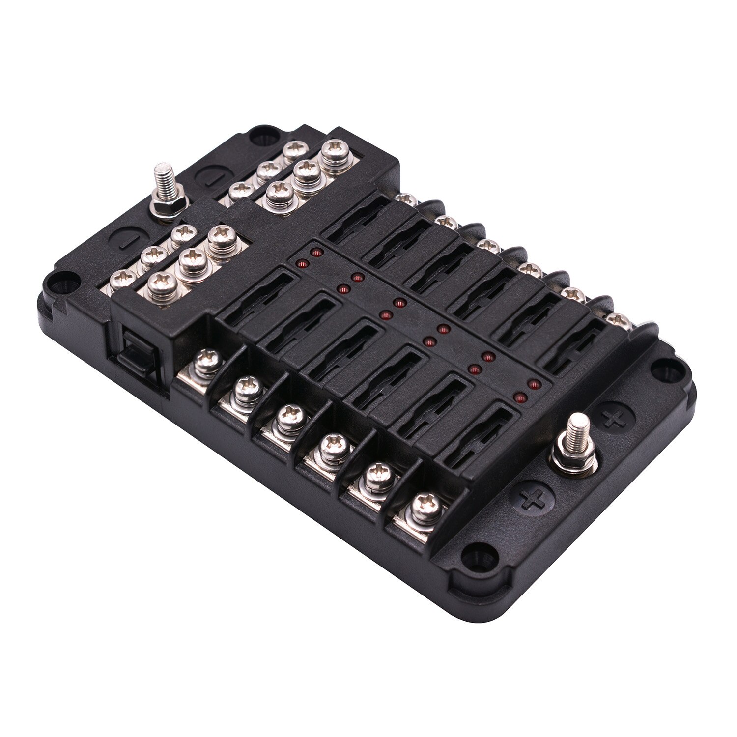 Fuse Box for Boat Van Car Truck Fuse Box with Negative Bus, Blade Fuses Holder Block 6 Way 12 Way with LED Indicator