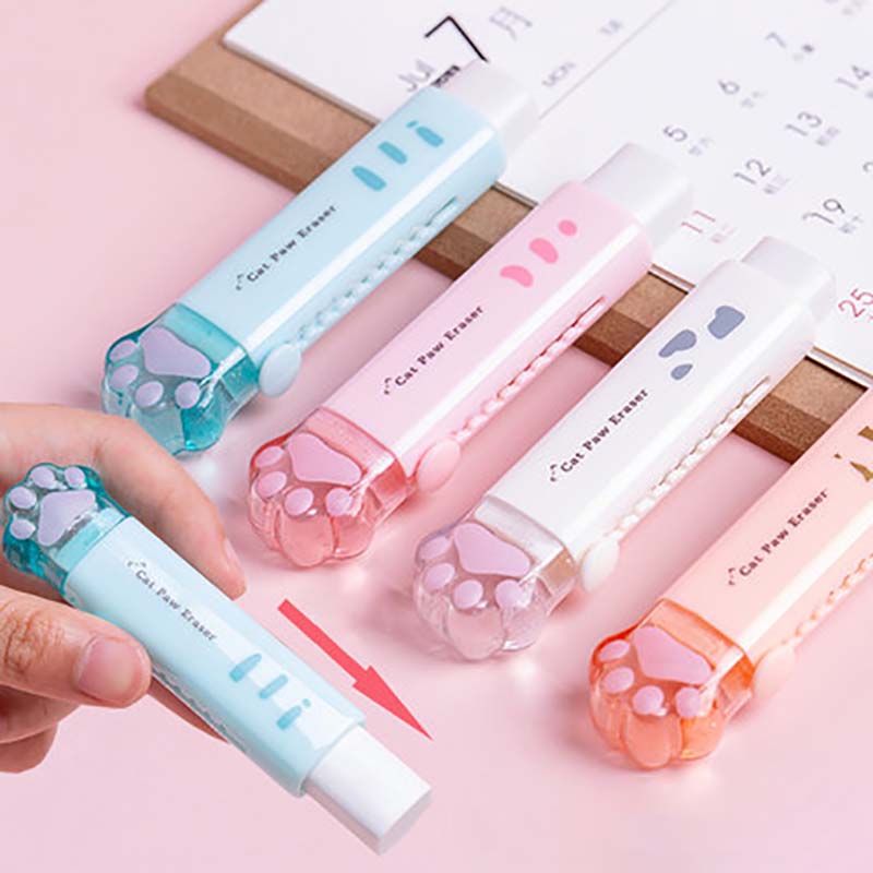 Kawaii Cute Cat Paw Pencil Eraser Push Pull Eraser for Kids Drawing Painting Clean Tools School Supplies