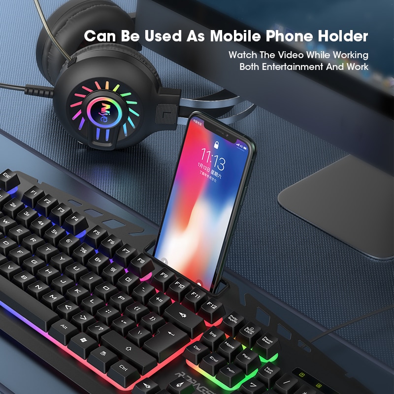 Wired Gaming Keyboard Mouse Gamer Kit PC Gamer Mechanical Feel Keyboards Rainbow Backlight Computer Backlit 104 Keys Keycaps Set