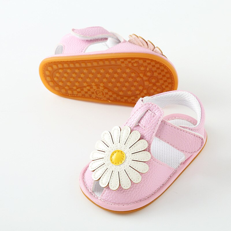 Sandalias de suela suave para bebé niña, zapatos de cuna de girasol, zapatos para bebé, niña, Prewalker, suela dura, zapatos exteriores