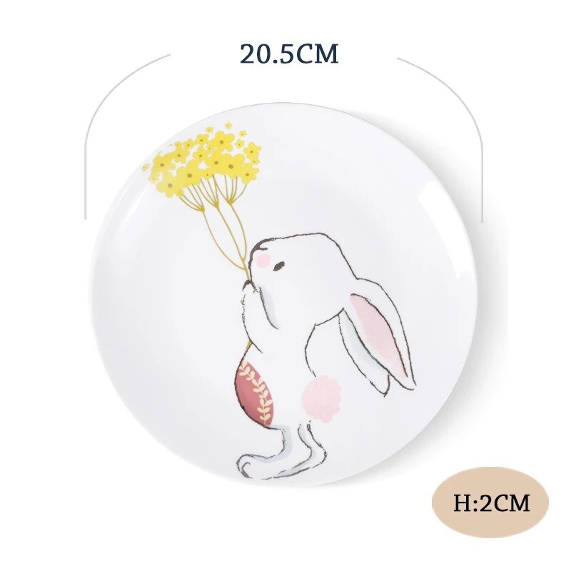 Noolim 1pc 8 tommer keramisk middagstallerken kanin dyr middagsretter pasta bøf desserttallerkener fint benporcelæn køkkengrej