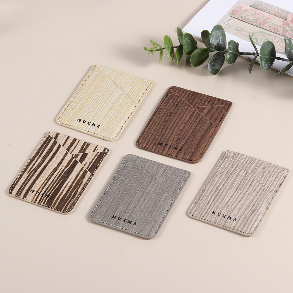 Houten patroon id creditcardhouder telefoon portemonnee hoesje zelfklevend pu telefoonhoesje sticker elastische kaarthouders tassen