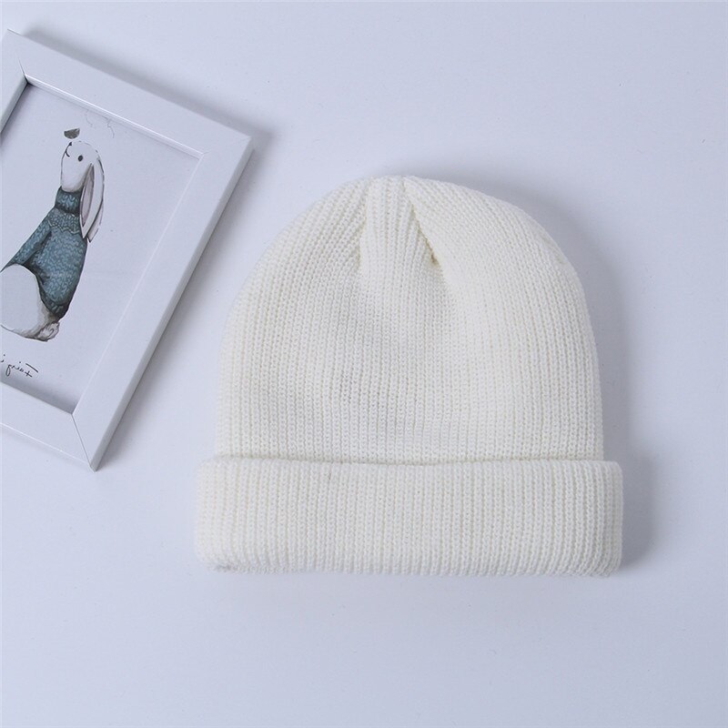 Unisex Herfst Winter Effen Kleur Watermeloen Hip Hop Gebreide Wollen Muts Cap Sneeuw Cap: WHITE