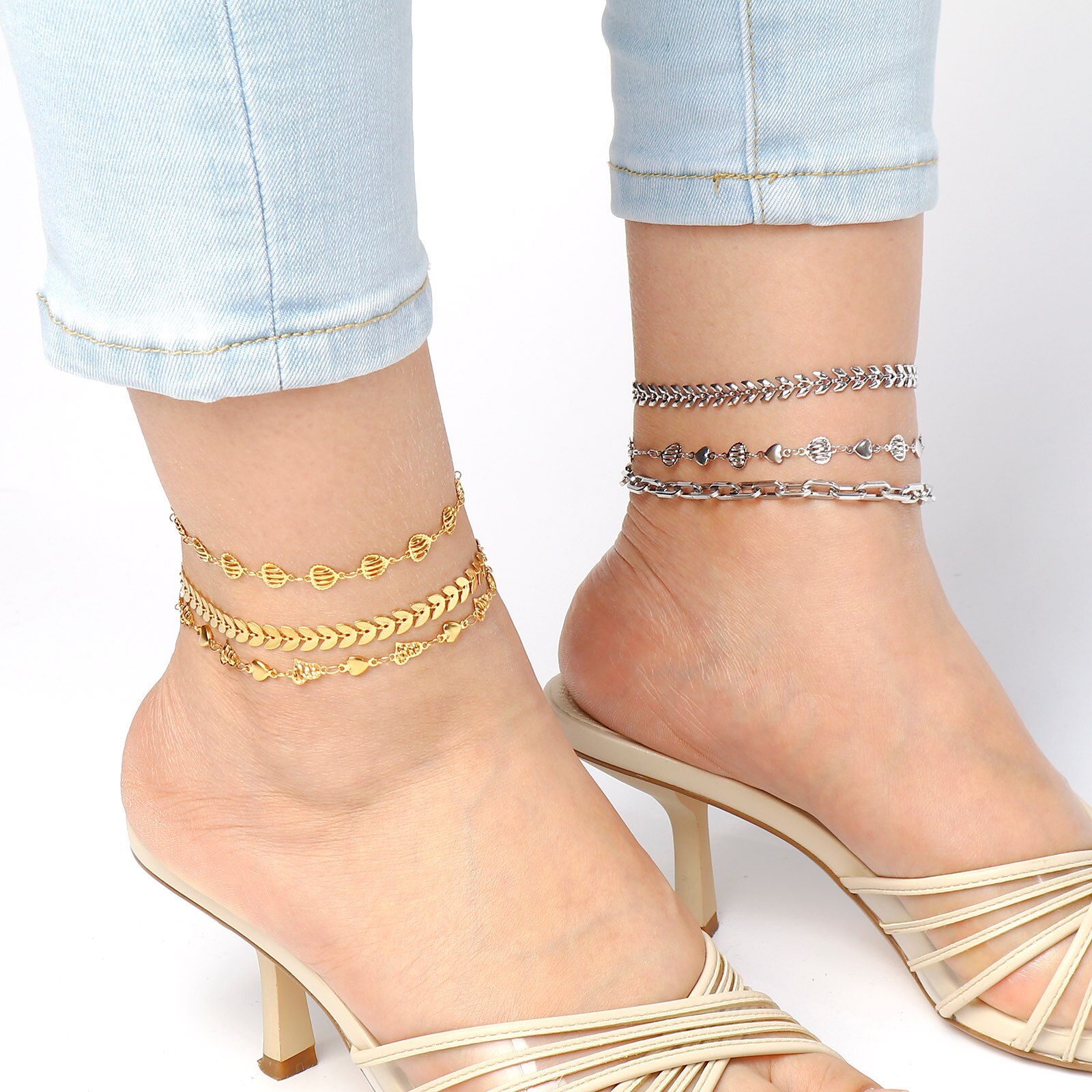 Tobillera de estrella de acero inoxidable para mujer, joyería para el pie, cadena chapada en oro, pulsera, accesorios de de cumpleaños