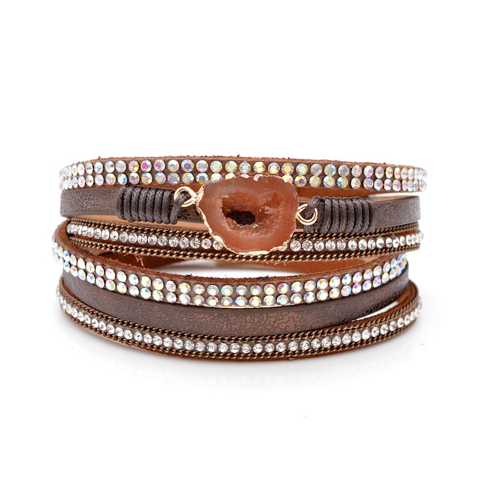 Cindy xiang 3 cores moda natural pedra pulseiras de couro para mulheres e homens unissex manguito pulseiras longo torcido braceletes verão: brown