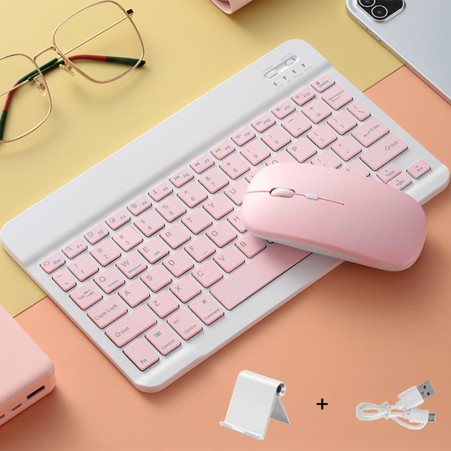 For iPad Bluetooth Keyboard Pro 11 Wireless Mini kawaii pink Keyboard and Mouse For Samsung Xiaomi blue iPad Keyboard Mouses: Pink with mouse