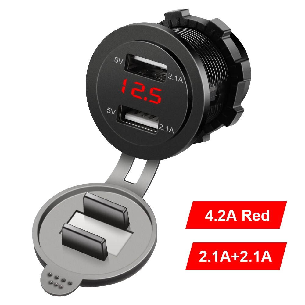 Extracteur allume-cigare de voiture 4,2a, chargeur de voiture, double prise USB, prise d'alimentation 12V 24V, LED, voltmètre, Moto, adaptateur de séparation automatique: Red