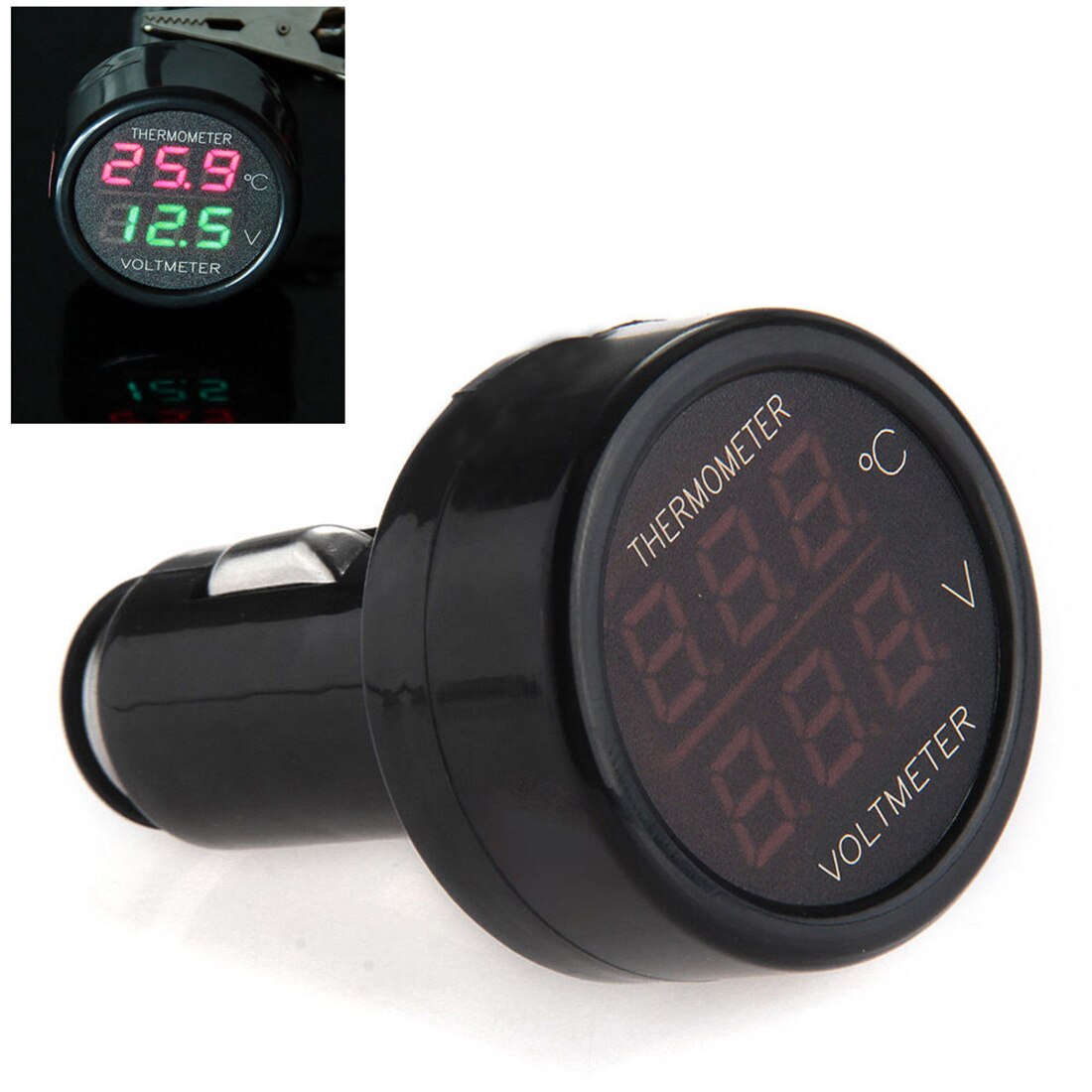 Universele 12V Auto Digitale Voltmeter Gauge Thermometer Led Sigarettenaansteker Usb Lader Voltage Meter Dc 8-40V