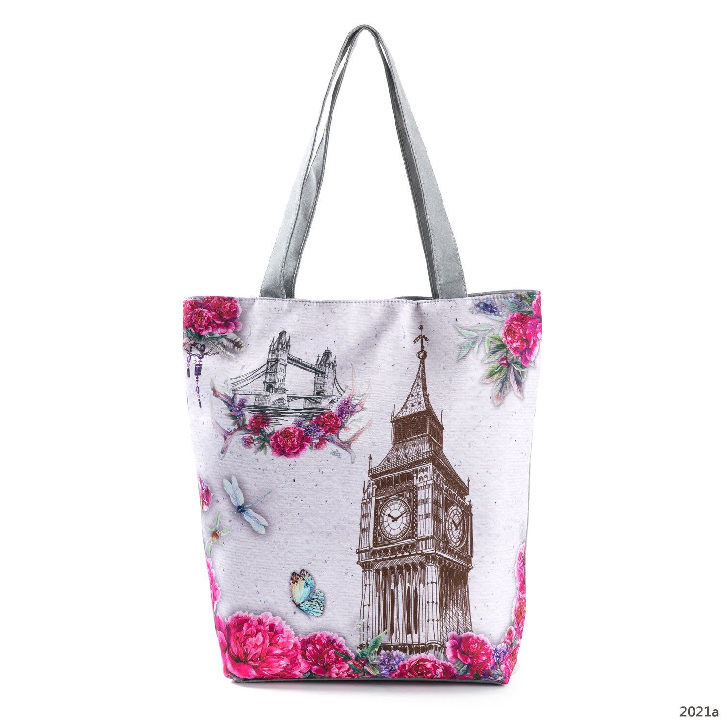 Bolso de hombro con estampado Floral de la Torre Eiffel de París, bolsa de mano informal, bolso de viaje que combina con todo, bolsa de compras portátil para mujer: 2021a
