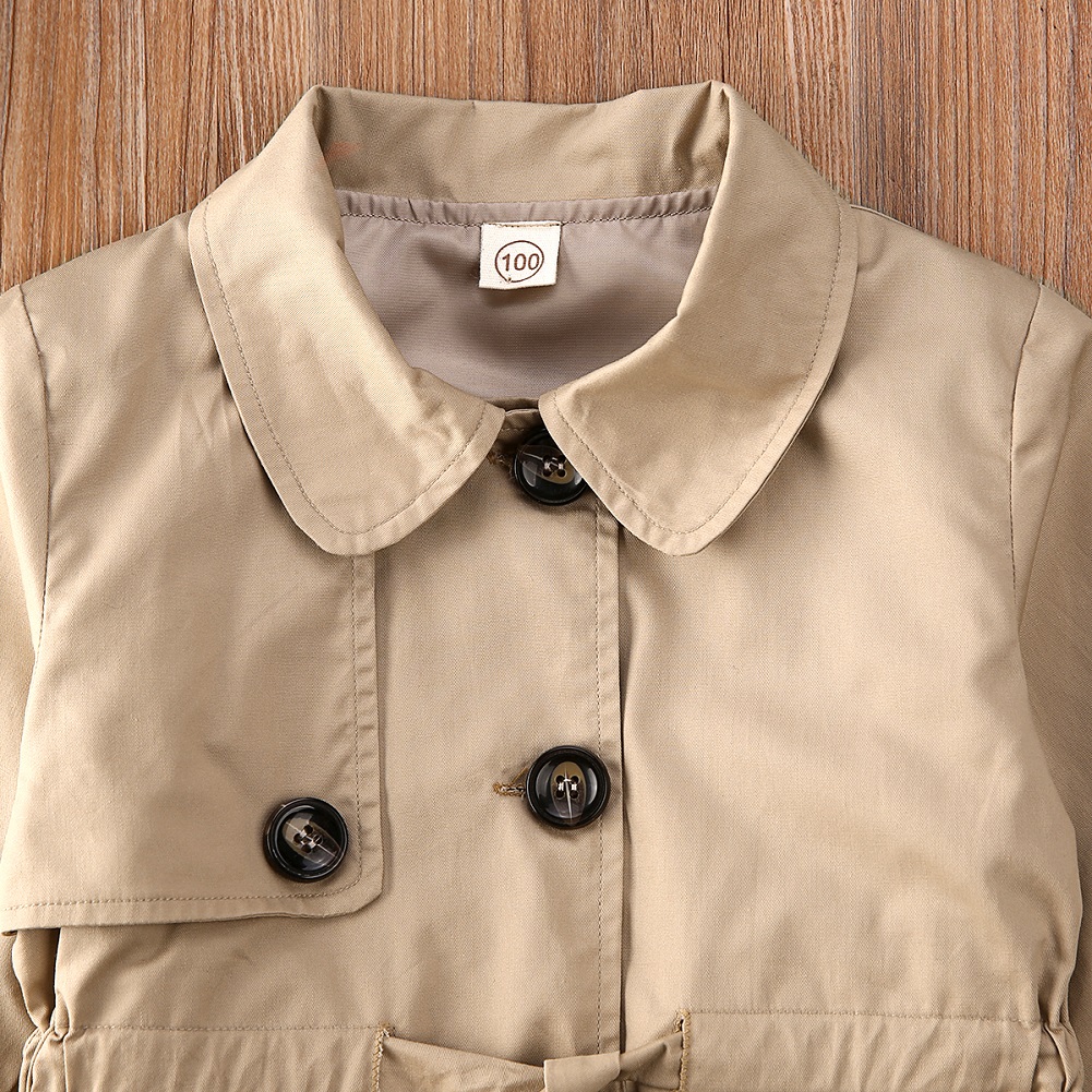 1-7Y chaqueta de viento para bebé chico niña gabardina botón sólido largo Parka abrigo Parka prendas de vestir cálido