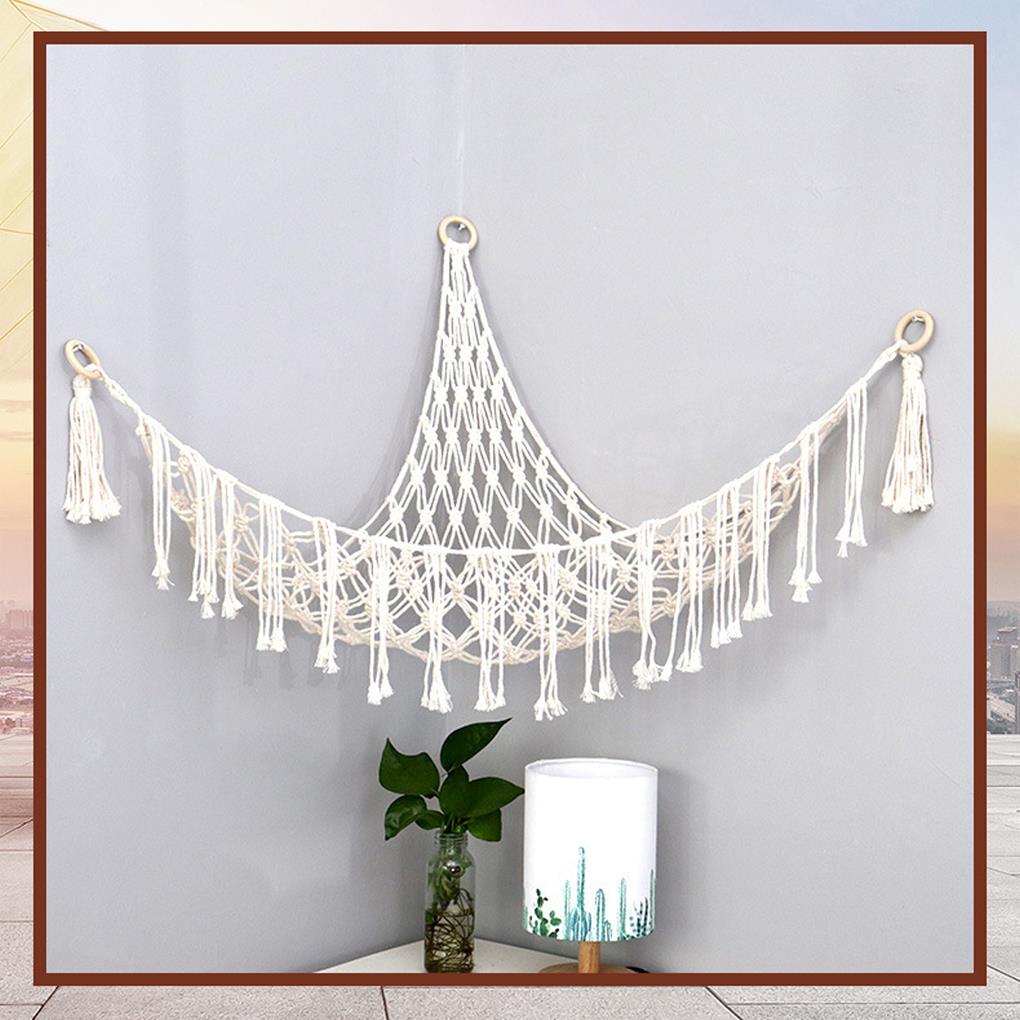 Boho Pluche Speelgoed Hangmat Driehoekige Hangende Geweven Knuffel Opberghouder Organizer Wandtapijtnet