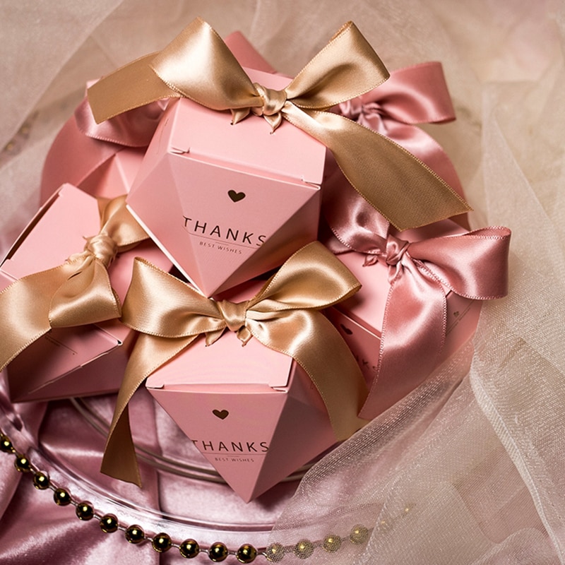 Nuevas y creativas Cajas de caramelos rosas para bodas, caja de suministros para , cajas de papel de chocolates para Baby Shower, paquete "gracias"
