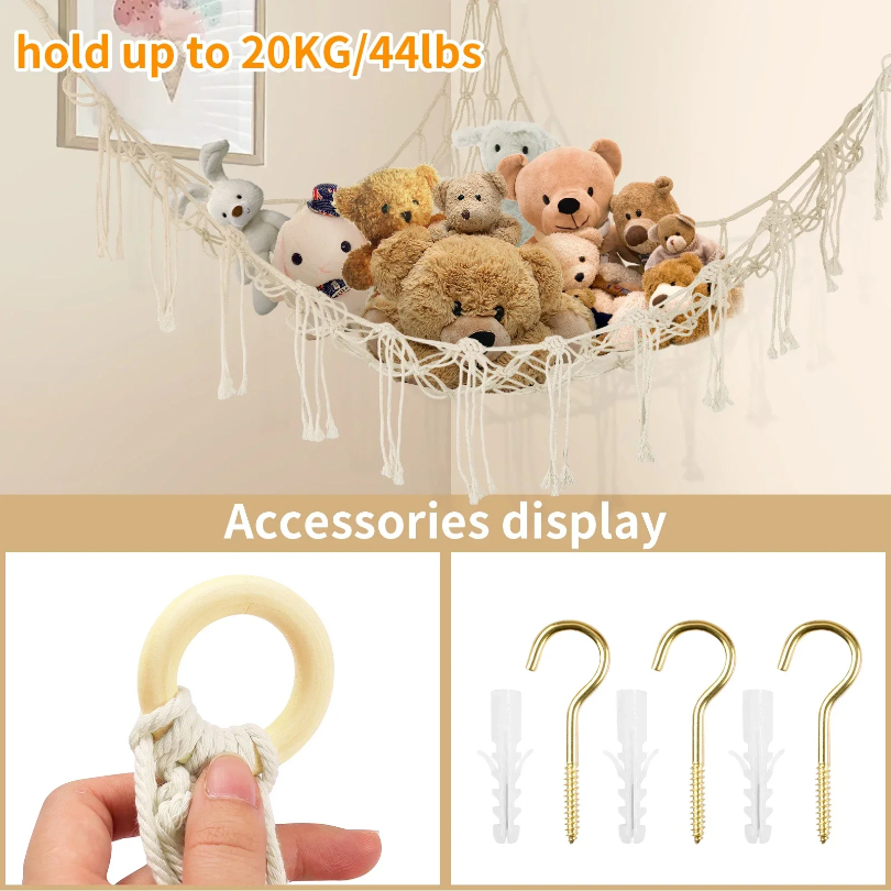 Kuscheltiere Lagerung Hängematte Große Kapazität Netz Makramee Boho Hause freundlicher Schlafzimmer Dekoration Ecke Hängen Spielzeug Organizer Netze