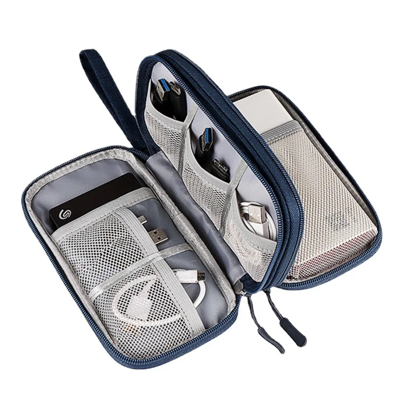 Reise-Organizer, Elektronik-Zubehör-Organizer, tragbar, wasserdicht, doppellagig, Aufbewahrung für Kabel, Festplatte, Powerbank