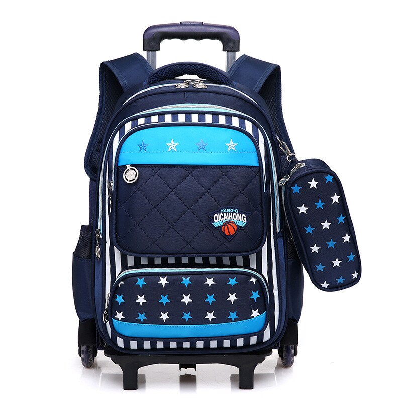 Kids 2/6 Wheels Removable Trolley Backpack Wheeled Bags School Bag for Boys Girls Travel Bags Child School Backpack Mochila: two wheels blue