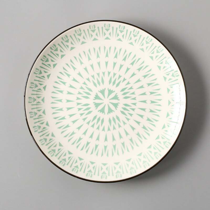 Japanese Style 8 inch Simple Household Round Shallow plate ceramic plate food dinner plates Steak Dishes pratos vaisselle piatti: Green Sun 8 inch