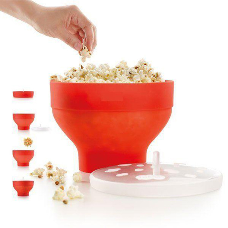 FDA Silicone Red Popcorn bowl Home Microwaveable Pop Corn Maker Bowl Microwave Safe Popcorn Bakingwares Bucket