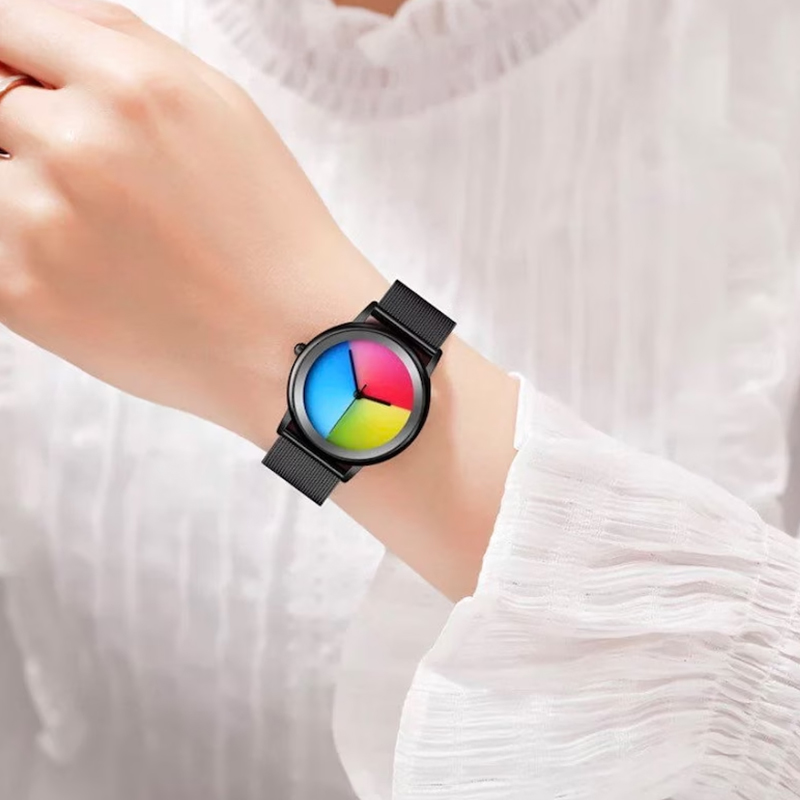 Unique Women Watches Simple Ultrathin Steel Lady Watch Casual Colorful Changing Dial Quartz Wriswatches Special