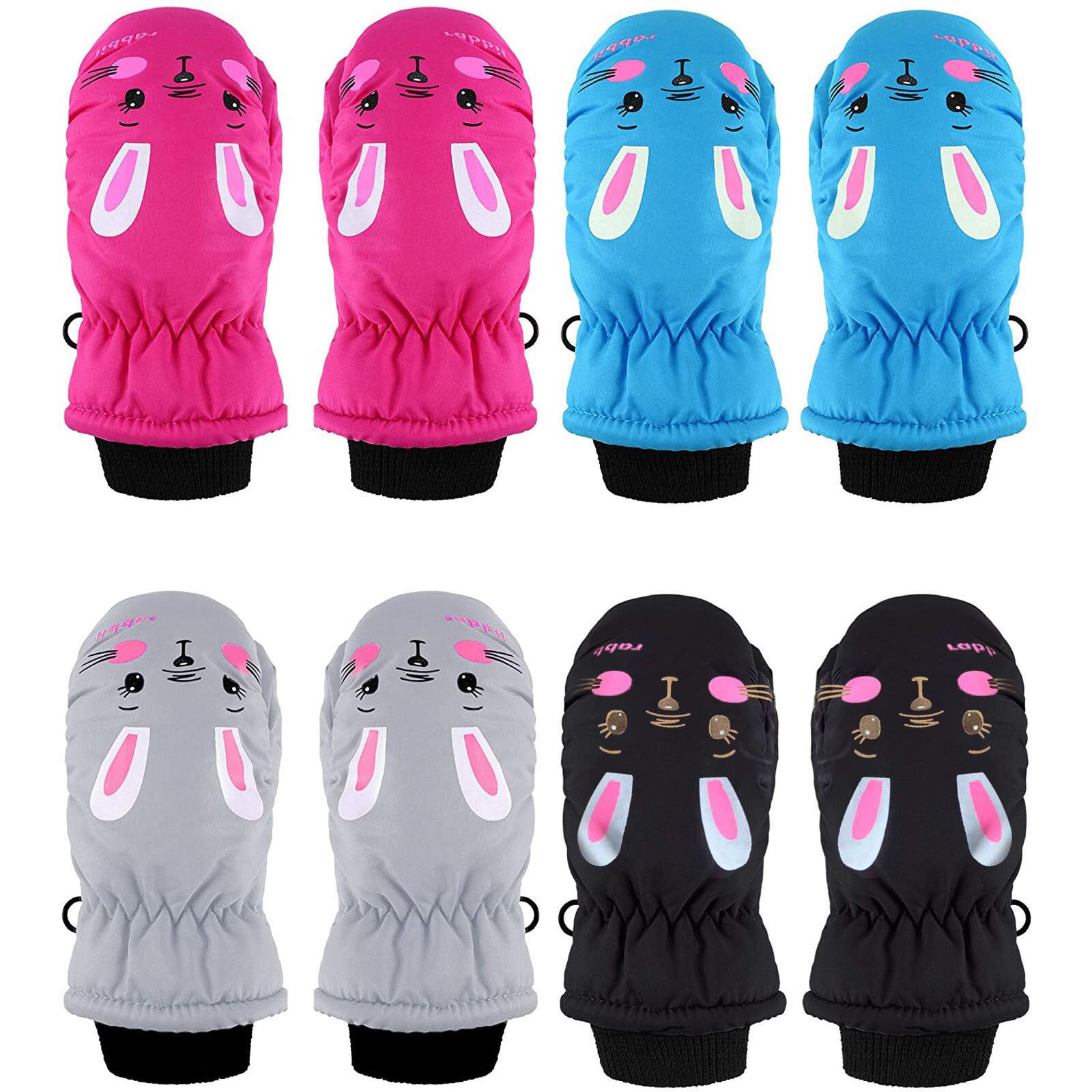 4 Paar Verschillende Kleur Mooie Konijn Handschoenen Voor Peuter Kids Baby Jongens Meisjes Ski Handschoenen Waterdichte Warme Sneeuw Wanten Перчатки: Default Title