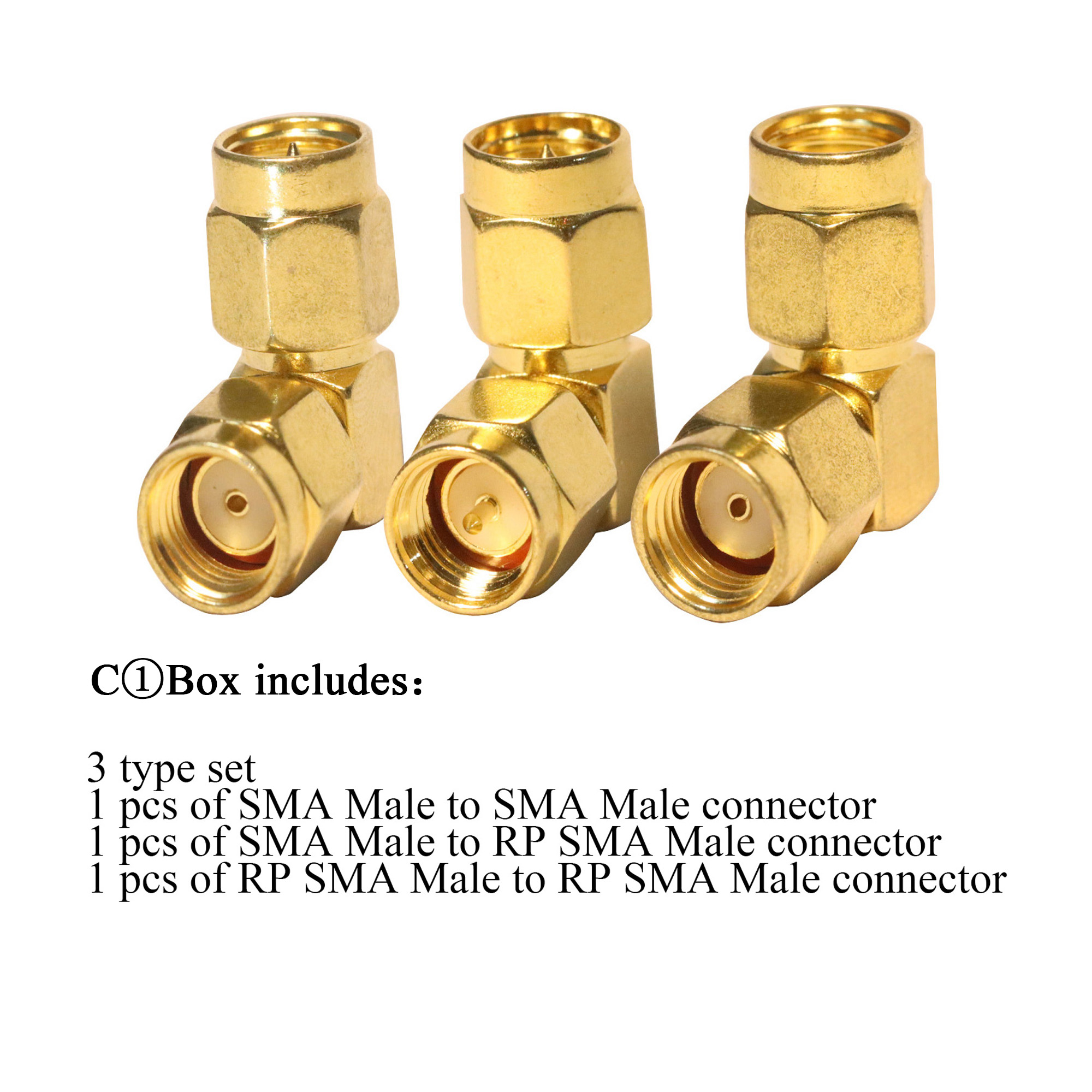 Kit de conector SMA, convertidor de codo SMA, adaptador Coaxial de 90 grados, antena de ángulo recto macho a macho, 3 tipos/lote, 2 unidades por lote