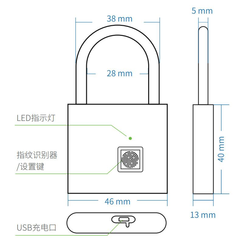 Smart Keyless USB Oplaadbare Vingerafdruk Slot Waterdicht Vingerafdruk Unlock Anti-Diefstal Beveiliging Hangslot Deur Bagage Case Lock