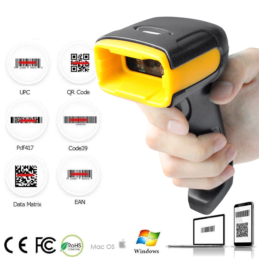 Wireless 2D Barcode Scanner QR Code Reader Handheld for POS Terminal and Inventory