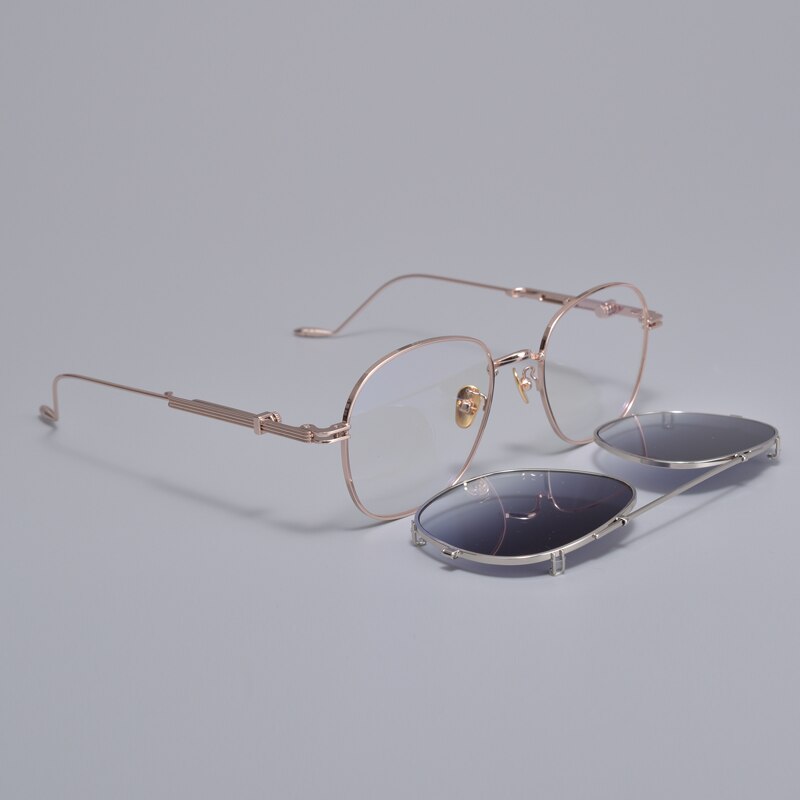 korean Prescription Eyeglasses Frame With clip men Women Round Myopia Optical Gentle Diplo-the cub 032 Glasses Frame: Gold Grey
