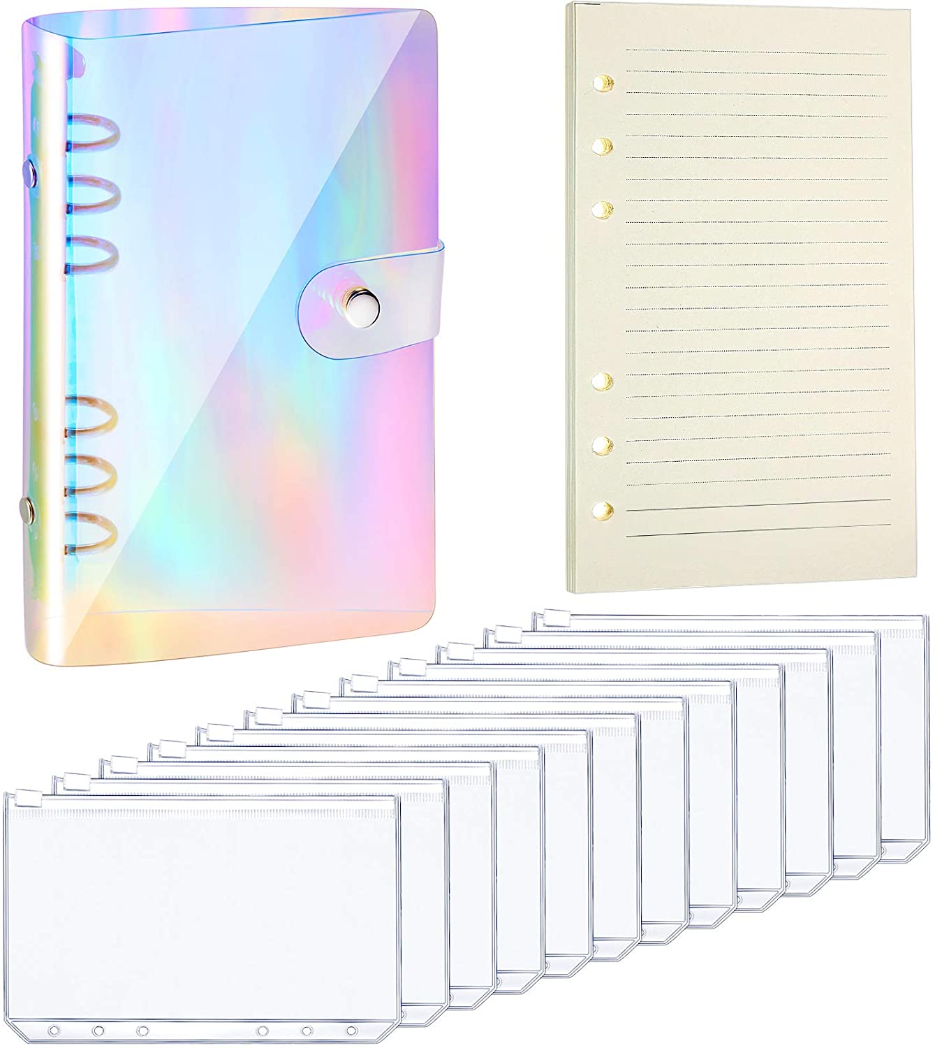 A6 Transparent PVC Notebook Cover Loose Diary Coil Ring Binder Filler Paper Planner Receipt Bag Card Storage Agenda for School: Rainbow -12pcs