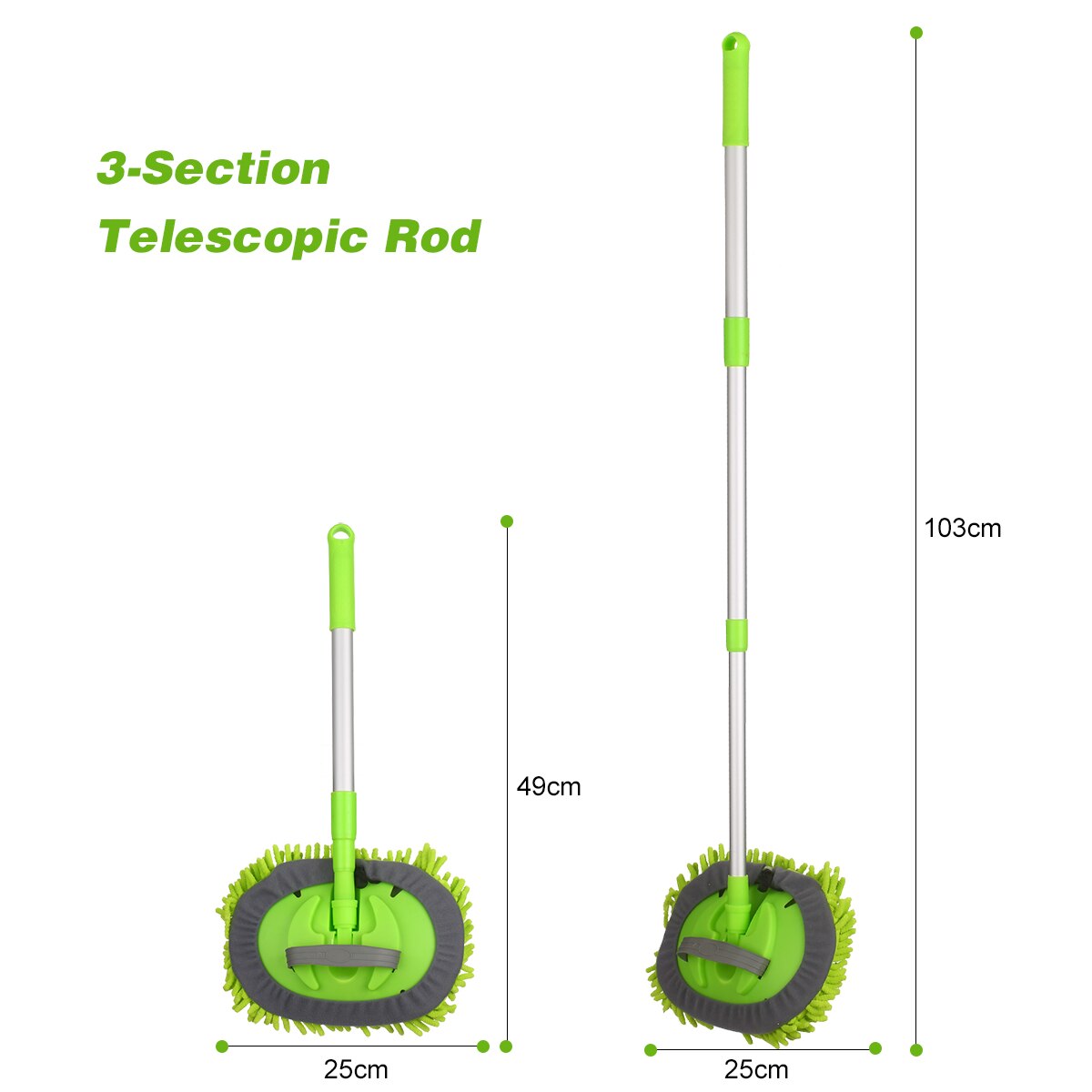 Car Wash Mop Three-Section Telescopic Rod Chenille Microfiber Spinning Floor Mop Dust Mop Home Glass Window Wash