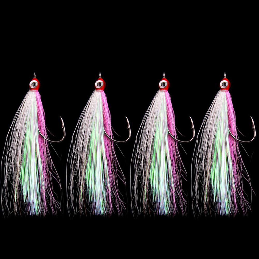 4 Uds moscas de pesca con mosca Streamer Bucktail Teasers anzuelo de pesca anzuelos para moscas trucha salmón lubina Señuelos de pesca con mosca herramientas de aparejos de pesca: Negro