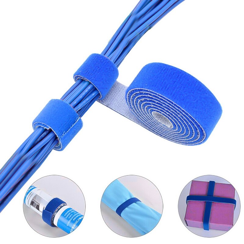 1pc Nylon Network Doublesided Back To Back Cable Organizer Tape For Desktop Computer Free Length Power Wire Home Office Storage: blue / 3 M