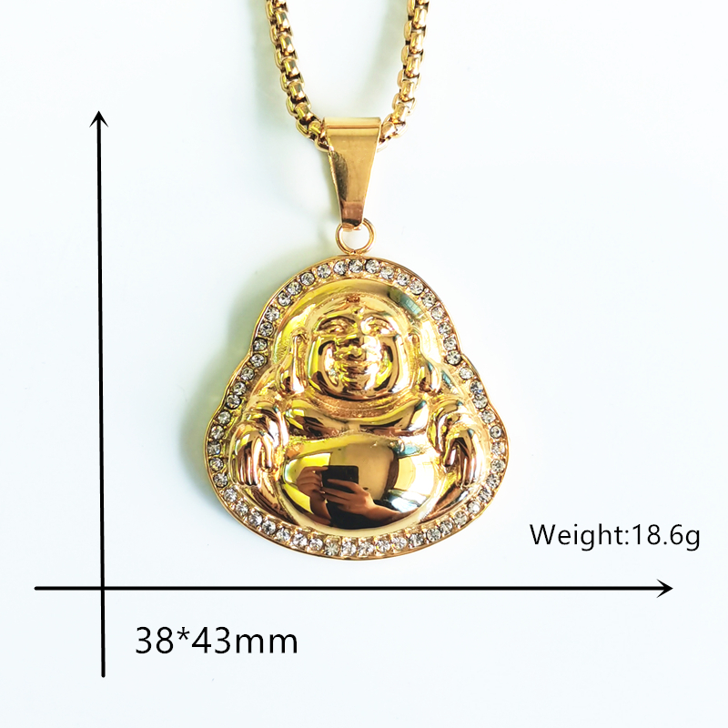 Hip Hop Mannen Ketting Met Strass Roestvrij Staal Gouden Kleur Plated Maitreya Hanger