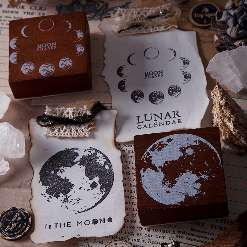 Vintage wandering moon serie dekorationsstempel træ gummistempler til scrapbog papirvarer gør-det-selv håndværk standard stempel