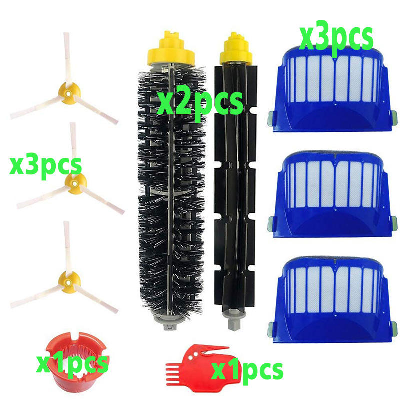 Kit de piezas de repuesto para iRobot Roomba serie 600 610 620 625 630 650 660 cepillo de cerdas de batidor de vacío + filtro Aero Vac + Cepillo Lateral: 10pcs-lot