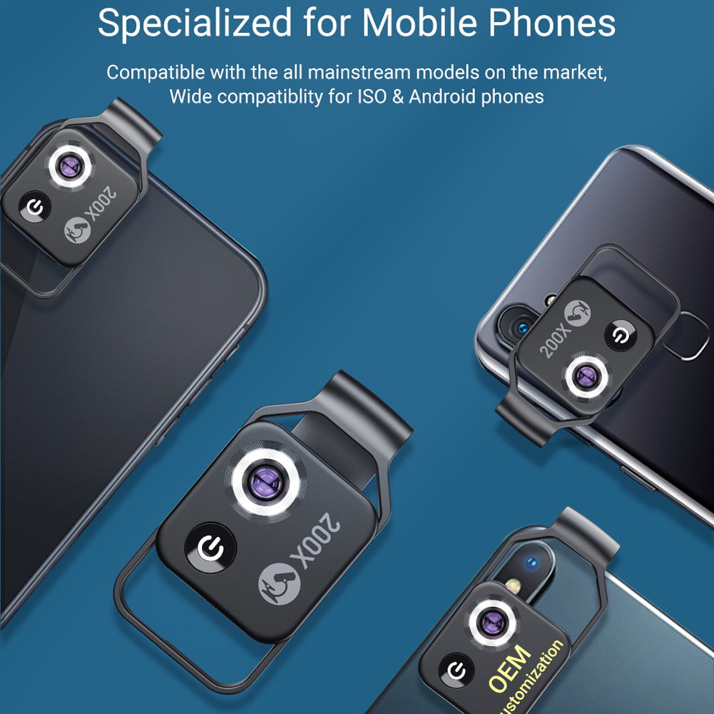 APEXEL 200X magnification microscope lens withCPL mobile LED Light micro pocket macro lenses for iPhone Samsung all smartphones