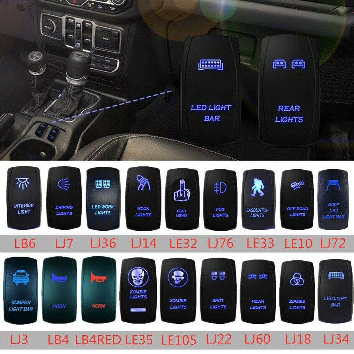 1PC 12V 20A Marine Switch Car Boat Rocker Switch Truck SPST Switch Carling Waterproof 5Pin ON-OFF Switch With Dual LED Light Bar