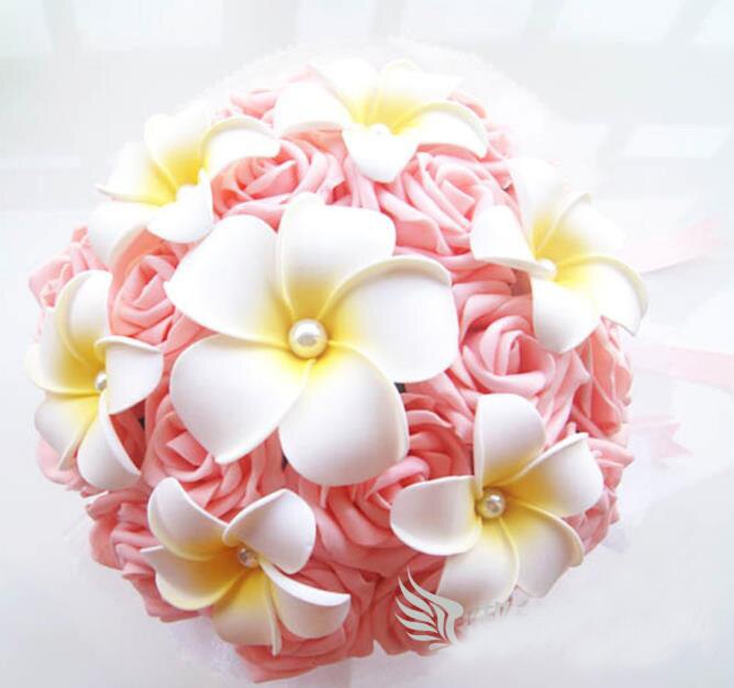 White pink Rose flower /yellow frangipani fresh wind romantic bride holding flowers bridesmaids flowers: 02