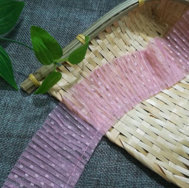 1Yards Geplooide Guipure Chiffon Kant Stof Breed 5Cm Dot Kant Trim Applique Kraag Lint Veters Jurk Naaien Ambachten dentelle Q01: Roze
