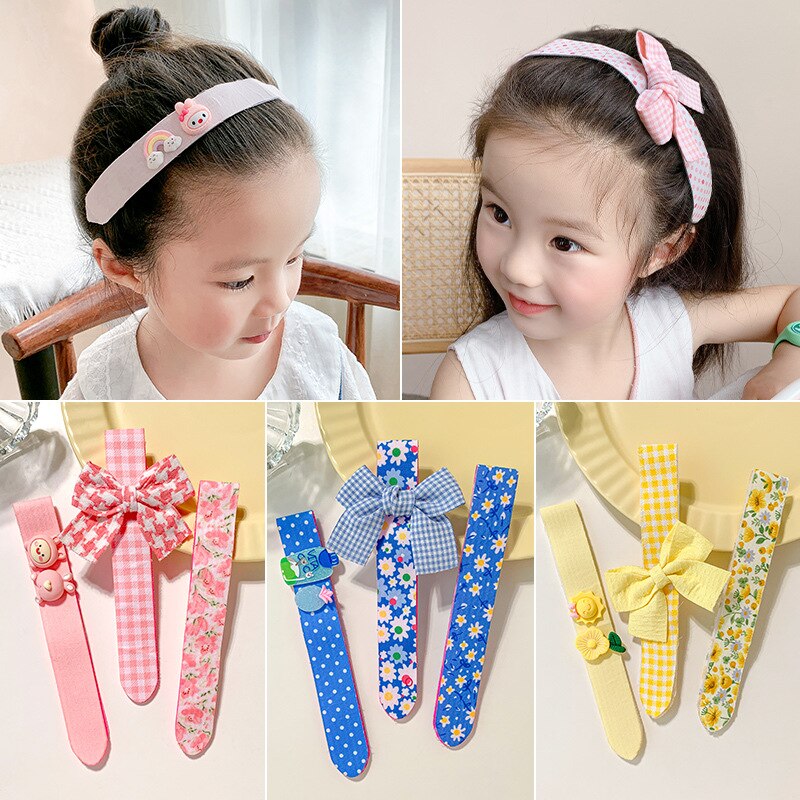 3Pcs Hook &amp; Loop Haarband Kinderen Zomer Pony Stickers Meisjes Gebroken Haar Hoofdbanden Meisjes Hoofdbanden Post Haaraccessoires