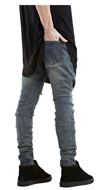 Men's Ripped Jeans skinny Distressed slim Biker Moto Denim Jeans hip hop Biker jeans