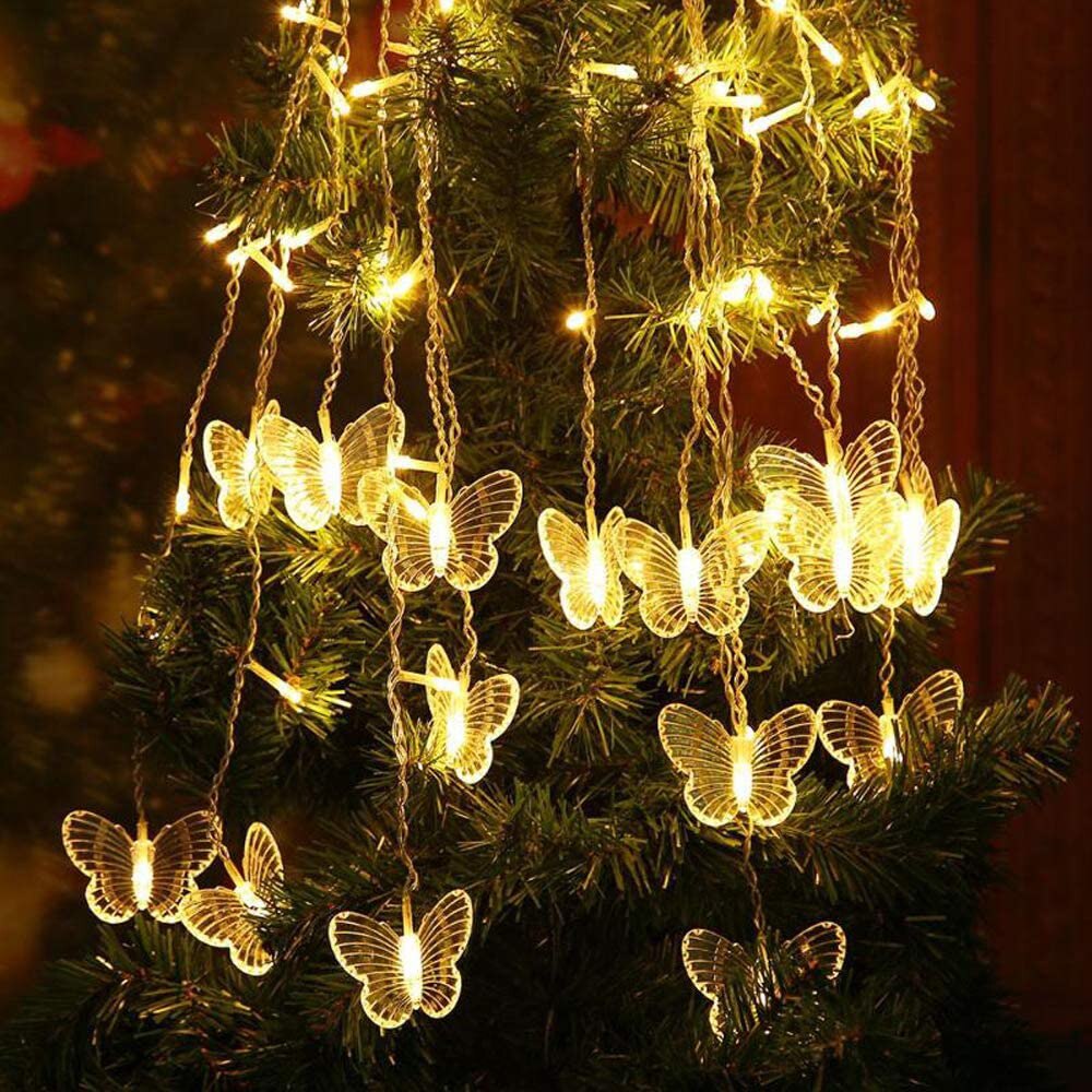 Guirnalda de mariposas LED rosa y morado, cortina de luces de hadas para habitación, sala de estar, hogar, decoración de boda, decoraciones para dormitorio