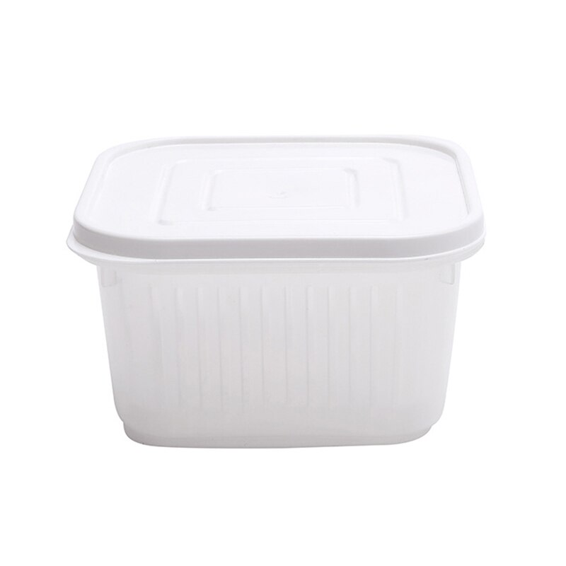 Food Fresh Storage Box Containers Drain Plate Tray Removable Kitchen Fridge Organizer Case For Keep Fruits Vegetables Meat Fish: white-M