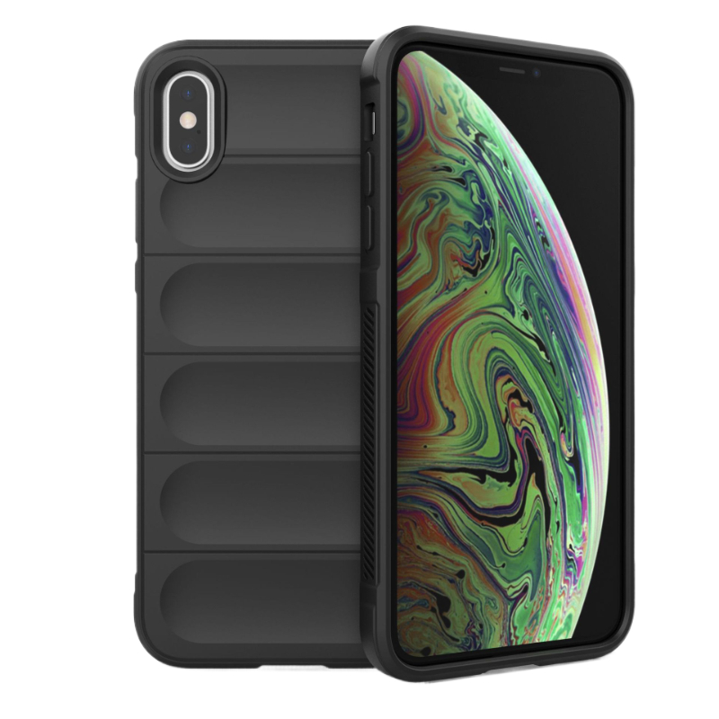 Funda para iPhone X XR XS Max, Funda trasera a prueba de golpes, Fundas de teléfono con armadura, Funda anticaída de silicona líquida: ABS / Negro